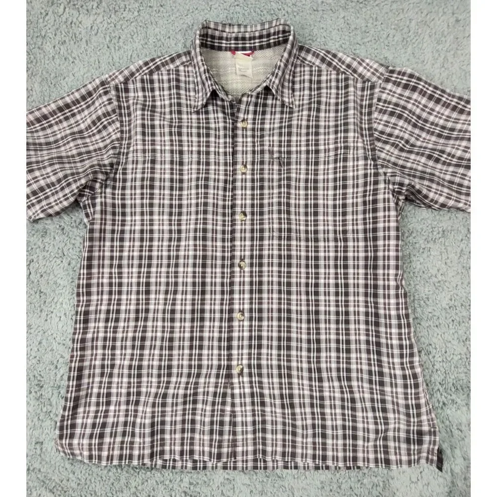 The North Face Shirt Men's L Brown Zip Chest Pocket Short Sleeve‎ Button Up